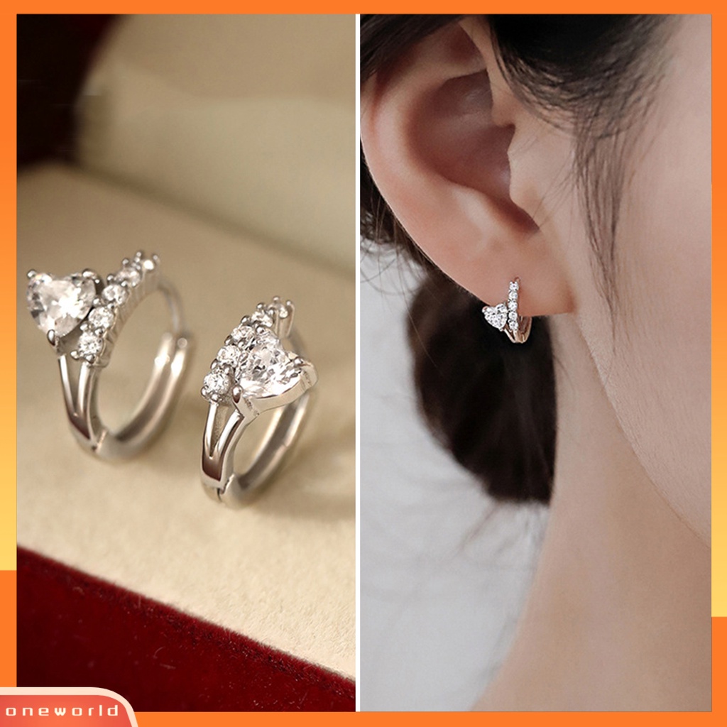 [WOD] 1pasang Anting Leverback Manis Kecil Mewah Bertatahkan Berbentuk Hati Cubic Zirconia Hoop Earrings Perhiasan Pesta