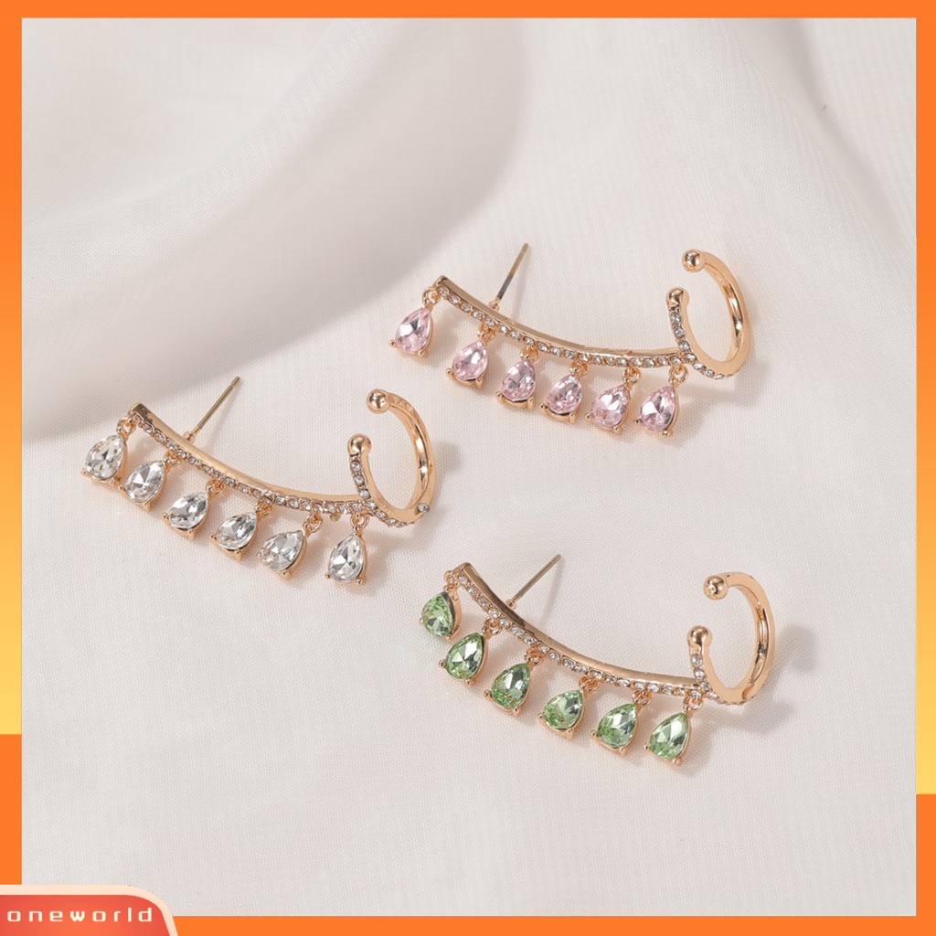 [WOD] 1 Pc Bersinar Terintegrasi Klip Telinga Tembaga Tetesan Air Cubic Zirconia Ear Stud Clip Pesta Perhiasan