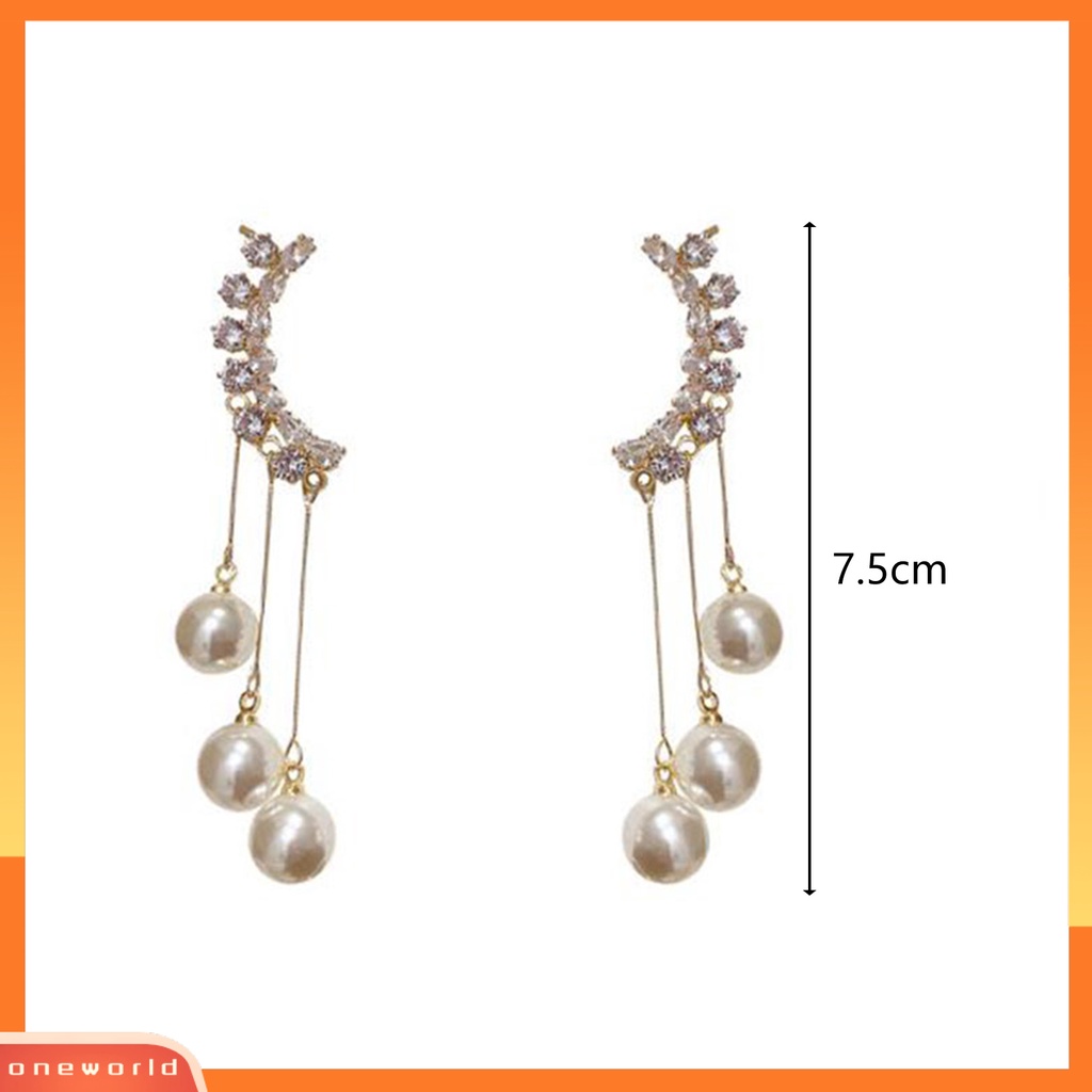 [WOD] 1pasang Anting Wanita Mutiara Imitasi Jumbai Panjang Perhiasan Fashion Penampilan Electroplated Clip Earrings Untuk Pakaian Sehari-Hari