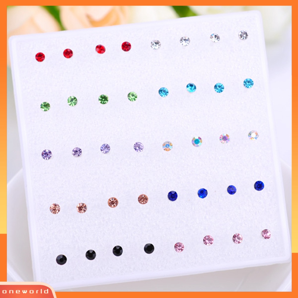 [WOD] 20pasang Wanita Ear Studs Set Shiny Cubic Zirconia Indah Ringkas Bersinar Multi-Warna Hias Stainless Tidak Bahaya Zirconia Women Earrings Set Untuk Pakaian Sehari-Hari