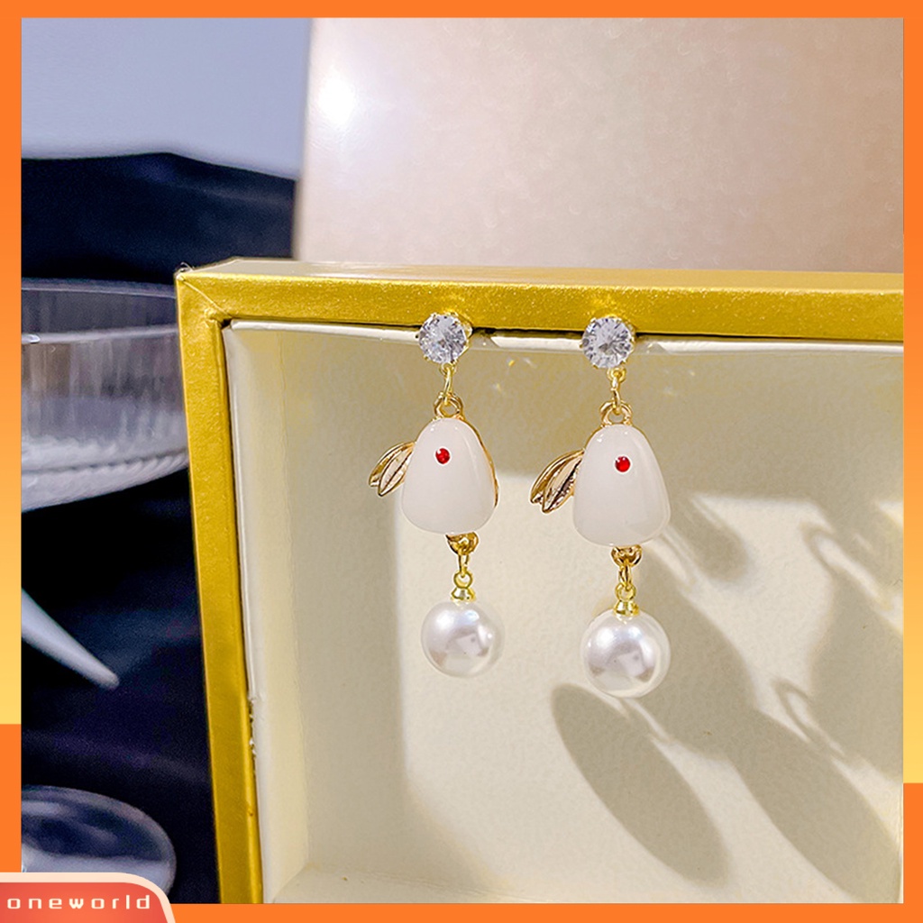 [WOD] 1pasang Anting Tusuk Wanita Realistis Tidak Alergi Mutiara Imitasi Bunny Drop Earrings Untuk Pacaran