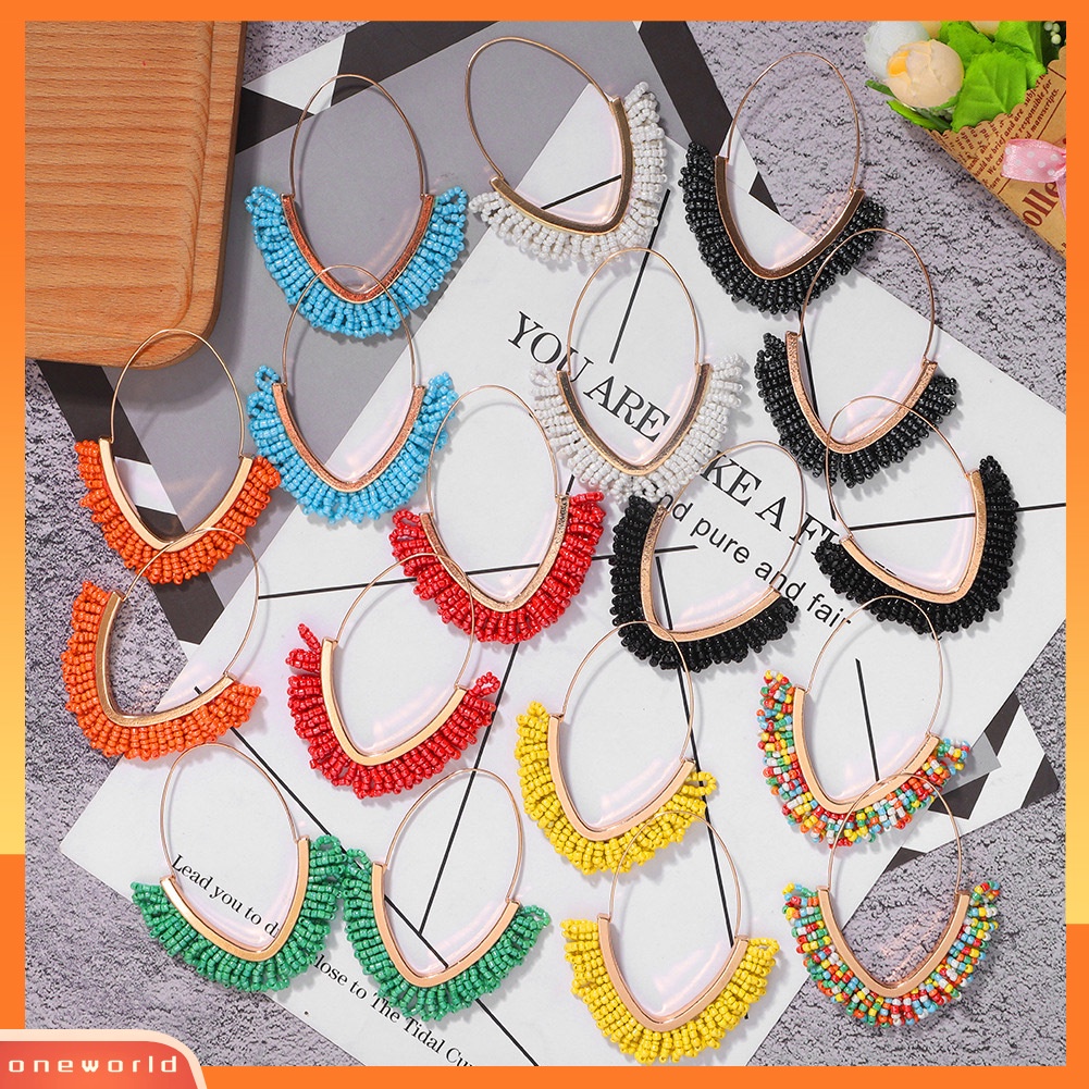 [WOD] Bohemian Wanita Manik-Manik Rumbai Geometris Menjuntai Kait Anting Liburan Perhiasan Hadiah