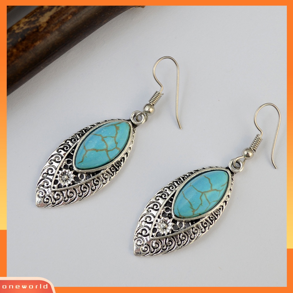 [WOD] Bohemian Hias Artificial Turquoise Kerawang Ukir Drop Menjuntai Anting Kait