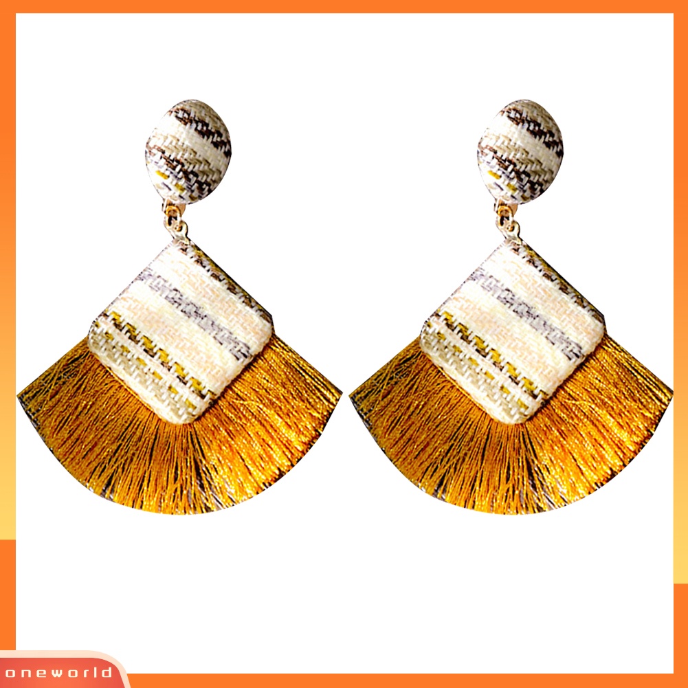 [WOD] Retro Belah Ketupat Kipas Fringe Rumbai Pesona Tenun Laporan Stud Anting Lady Jewelry