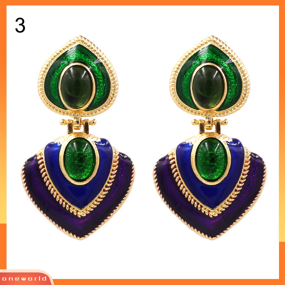 [WOD] Wanita Permata Imitasi Hias Enamel Hati Menjuntai Multicolor Stud Earrings Perhiasan Hadiah