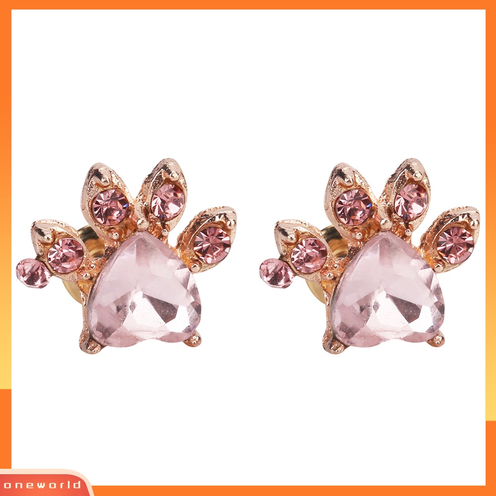 [WOD] Cute Cubic Zirconia Hias Kucing Paw Stud Anting Wanita Tindik Perhiasan Hadiah