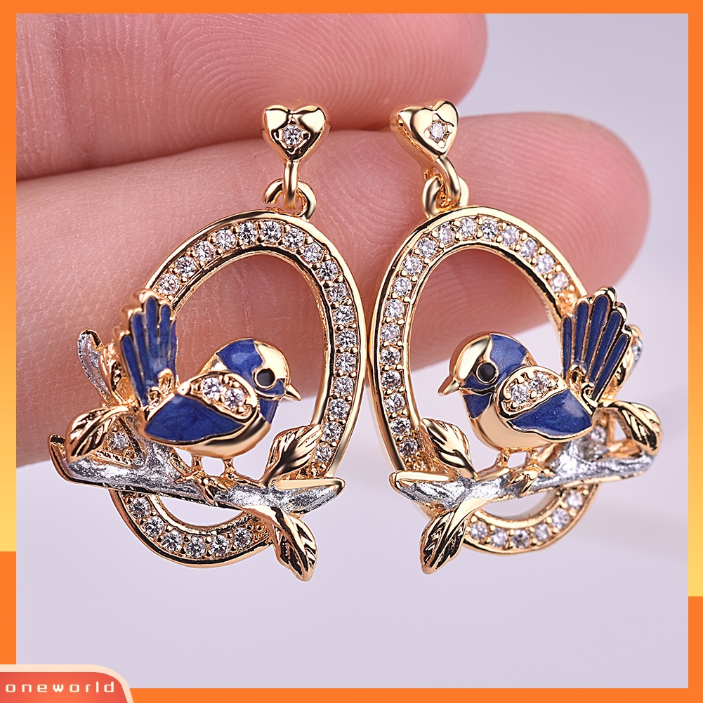 [WOD] Pesta Pernikahan Wanita Hati Berlian Imitasi Bertatahkan Lingkaran Burung Pipit Liontin Stud Earrings