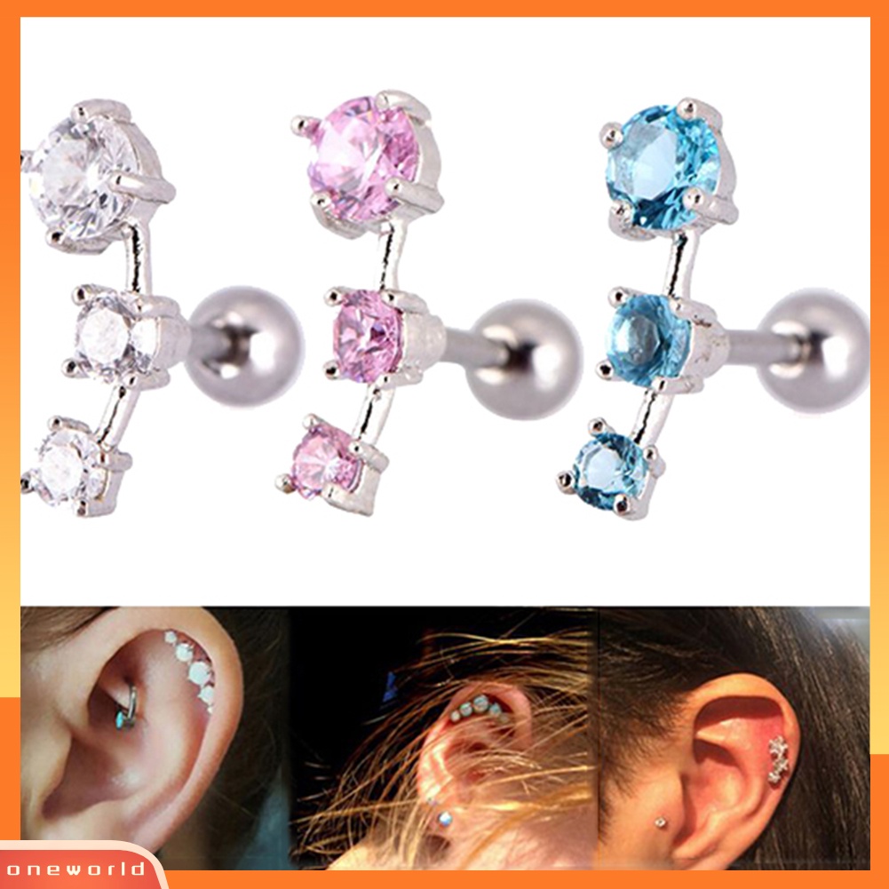 [WOD] 1pc Wanita Cubic Zirconia Hias Barbel Telinga Stud Anting Tulang Rawan Helix Perhiasan