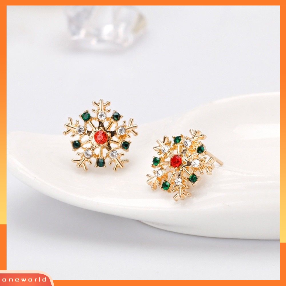 [WOD] Wanita Fashion Natal Snowflake Hias Berlian Imitasi Perhiasan Ear Stud Earrings
