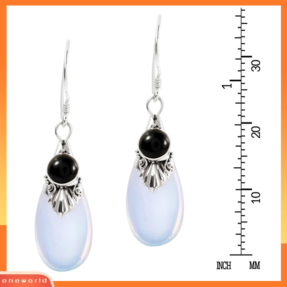 [WOD] Wanita Fashion Teardrop Drop Menjuntai Kait Anting Perhiasan Pesta Moonstone Imitasi