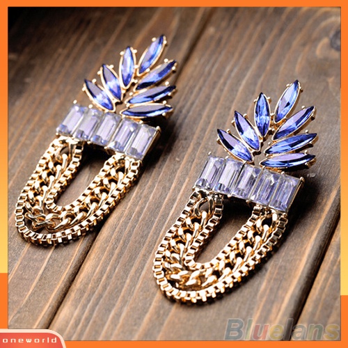 [WOD] Fashion Wanita Berlian Imitasi Putaran Link Emas Rantai Jumbai Menjuntai Anting Giwang