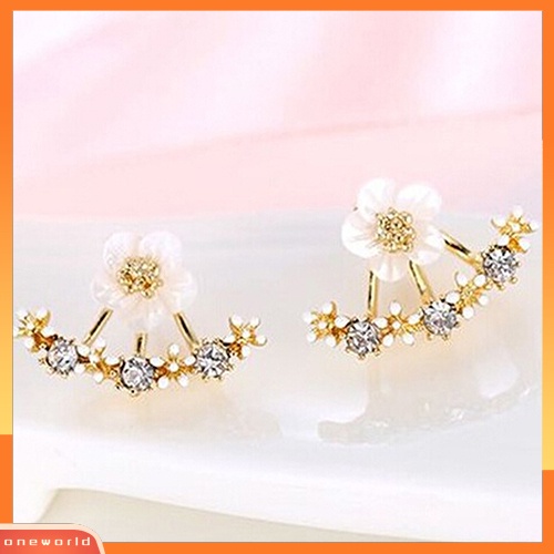 [WOD] Wanita Bunga Zirkon Telinga Jaket Gaya Korea Tembaga Ear Studs Earrings Jewelry