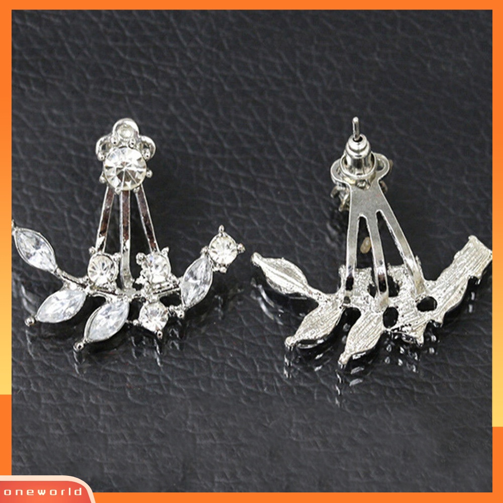 [WOD] Fashion Wanita Elegan Berlian Imitasi Daun Ranting Cabang Stud Anting Telinga Jaket