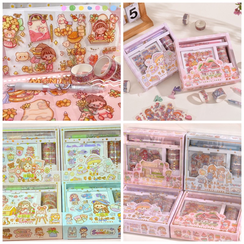 PGC (PERBOX) STIKER ROLL KOREA 2D SET BOX ROLL + WASHITAPE + PEN / STICKER ROLL KOREA 2D / WASHITAPE VIRAL