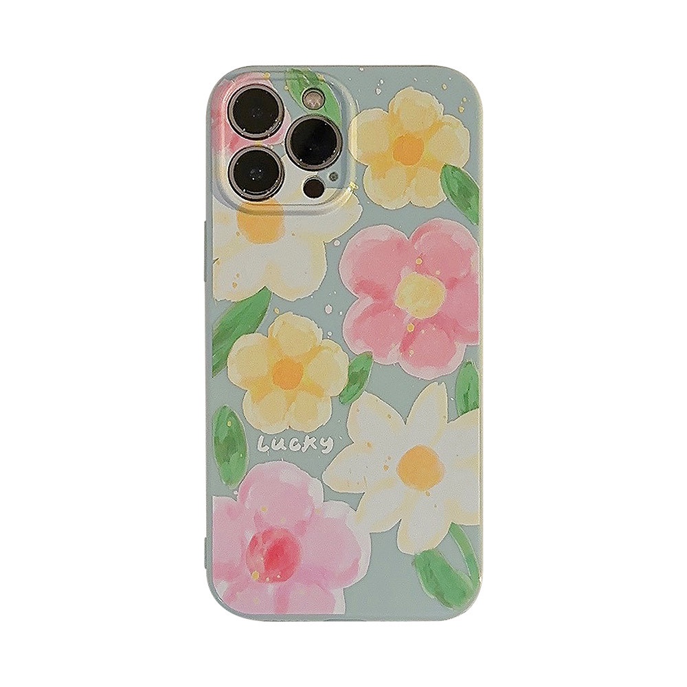IPHONE Korea Bunga Pink Case Silikon Untuk Iphone14 11 12 13 PRO MAX Casing Cover Pelindung AT0324
