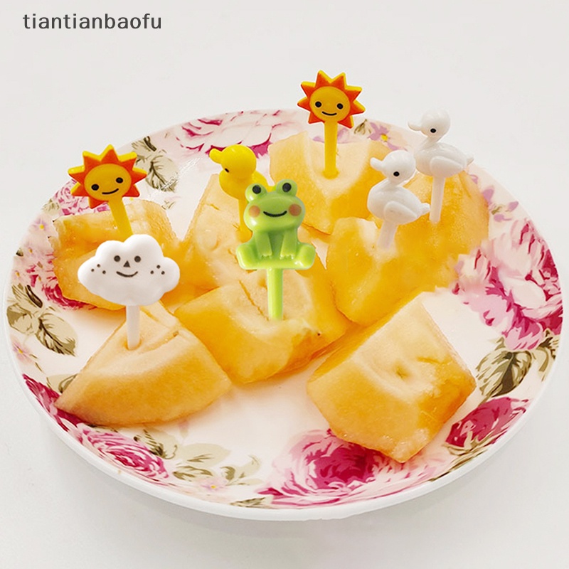 [tiantianbaofu] 8 Pcs Animal Sun Cake Garpu Buah Food Grade Plastik Mini Kartun Anak Pesta Dekorasi Butik