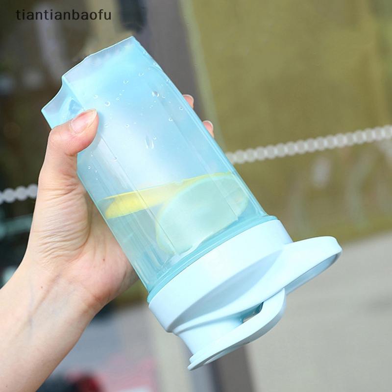 [tiantianbaofu] Botol Pengocok Bubuk Portabel Botol Air Anti Bocor Untuk Gym Fitness Training Sport Mixing Cup Dengan Skala Butik