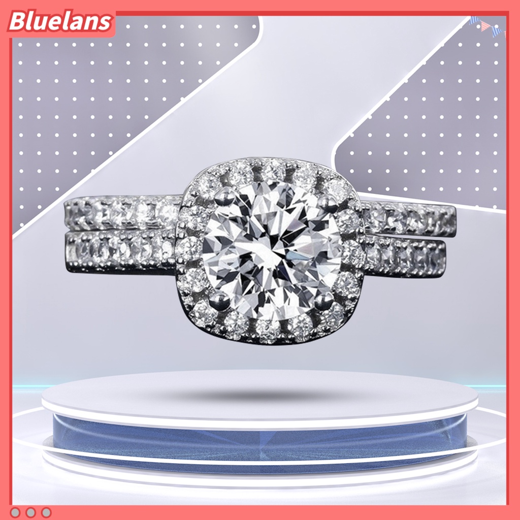 [BLS] 1pasang Cincin Couple Geometris Persegi Berlian Imitasi Perhiasan Indah Terang Kilau Cincin Untuk Pernikahan
