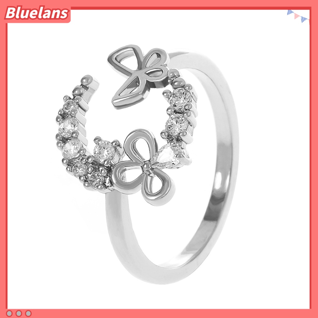 [BLS] Knuckle Ring Cubic Zirconia Geometris Electroplating Adjustable Personality Dekoratif Hypoallergenic Mewah Kupu-Kupu Terbuka Cincin Perhiasan Aksesori