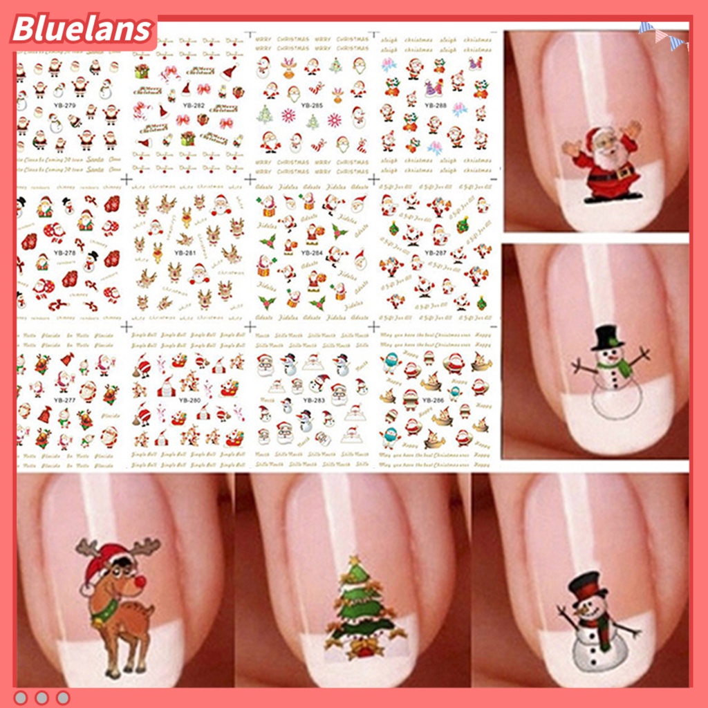 [BLM] 12pcs /Sheet Stiker Kuku Natal Perekat Diri Menarik Xmas Nail Art Decal Untuk Kuku