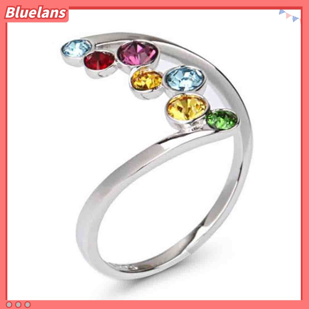[BLS] Fashion Wanita Mengkilap Multicolor Berlian Imitasi Bertatahkan Jari Cincin Pesta Perhiasan Hadiah