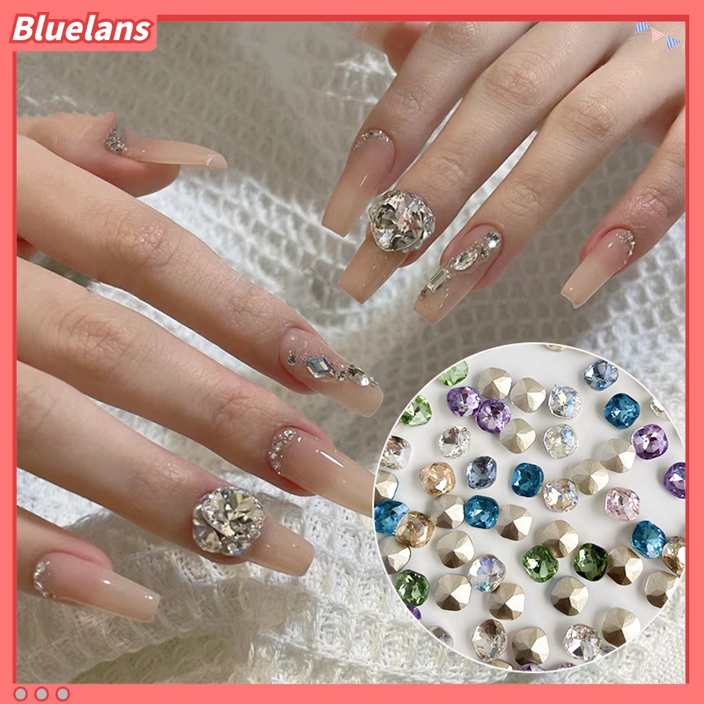 [BLM] 10pcs Nail Art Decor Shining Stunning Efek Visual DIY Sparkling Manicure Faux Crystal Pointed Base Nail Berlian Imitasi Salon Kuku Supply