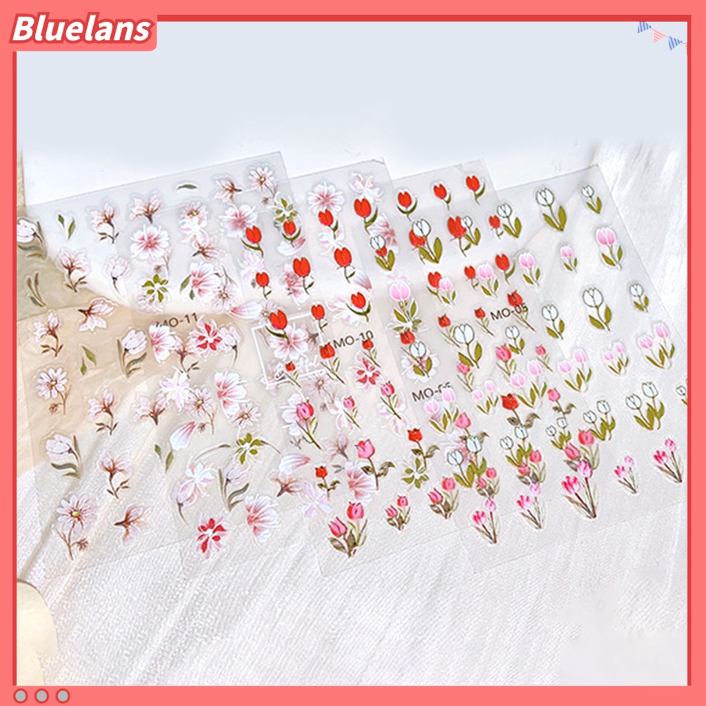 [BLM] 1lembar 3D Stiker Kuku Tulip Bunga Sakura Rose Flower Bunny Timbul Nail Art Decals Manicure Design Phone Cases Cards Body Art Decor