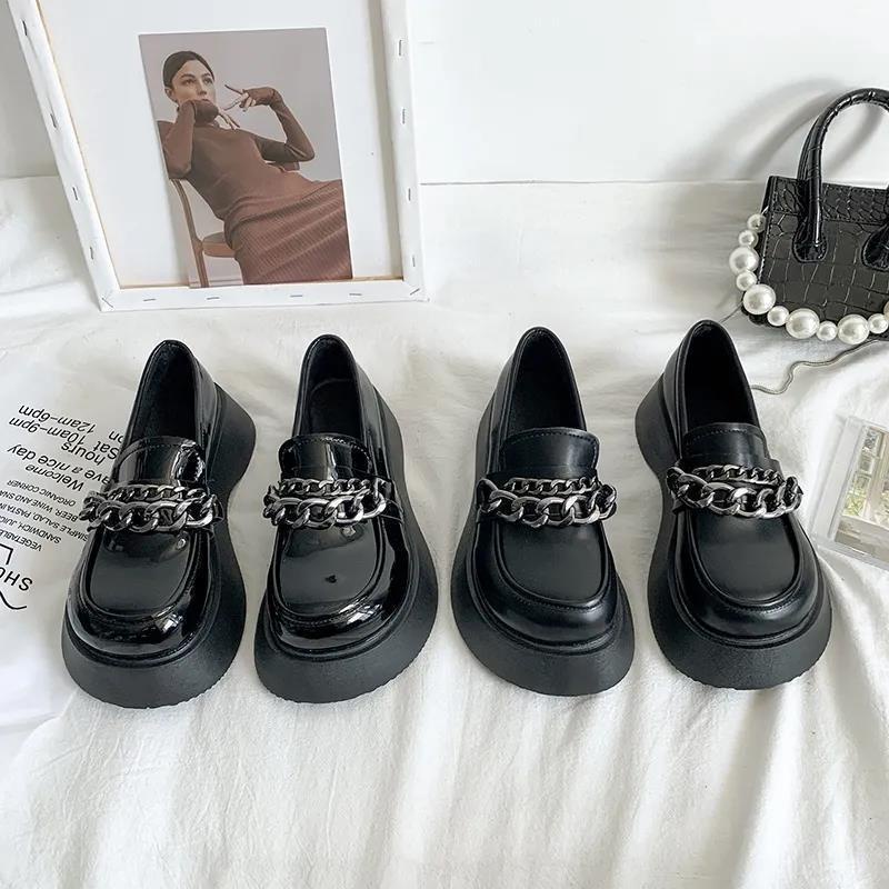 LUMMYSHOP SEPATU WANITA KATHY DOUBLE CHAIN LOAFERS BLACK IMPORT PREMIUM