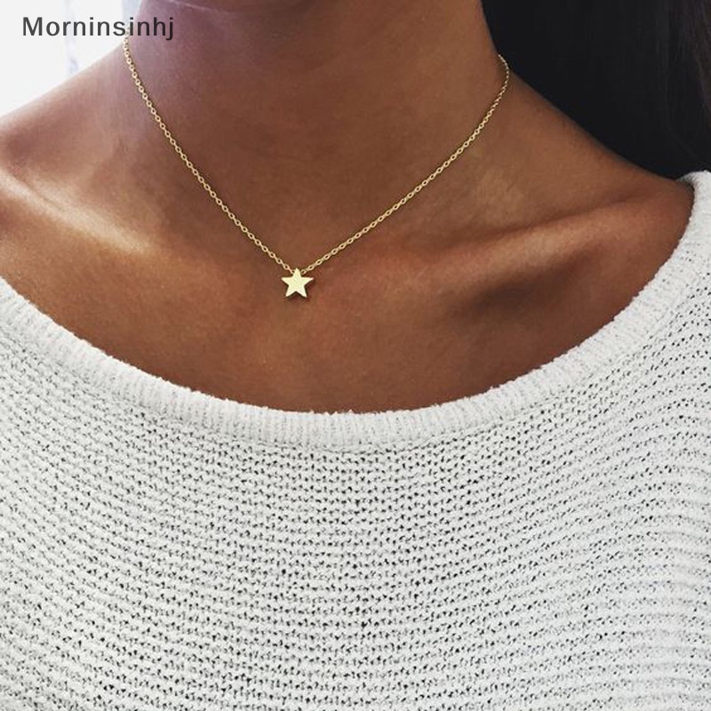 Mornin Baru Wanita Chocker Gold/Silver Warna Rantai Bintang Hati Choker Kalung Perhiasan Collares Jewelry Gift id