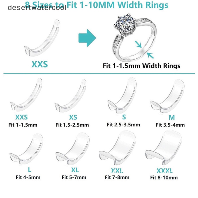 Deid 8ukuran Silikon Invisible Clear Ring Size Adjuster Mengencangkan Pengecil Alat Perhiasan Martijn