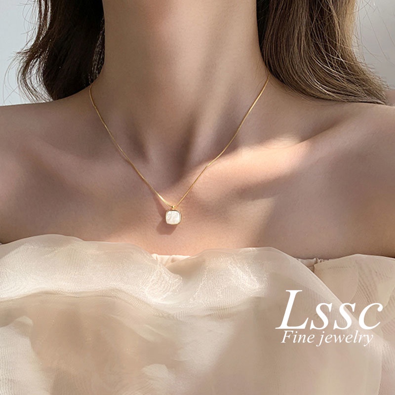 Kalung Titanium Wanita Kerang Cantik Aesthetic Korea Emas 18K Anti Karat Fashion Aksesoris Perhiasan