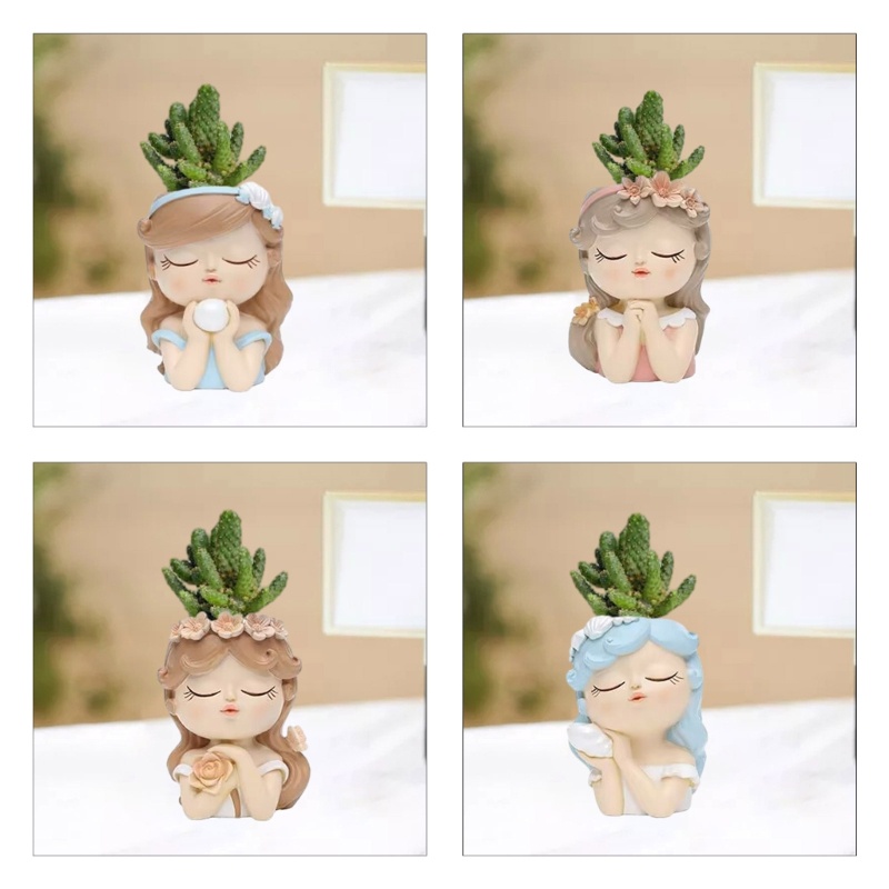 Siy 4pc Succulent Pot Bunga Silikon Cetakan Gadis Tempat Pulpen Kotak Penyimpanan Wadah Cetakan Succulent Planter Resin Mold DIY C