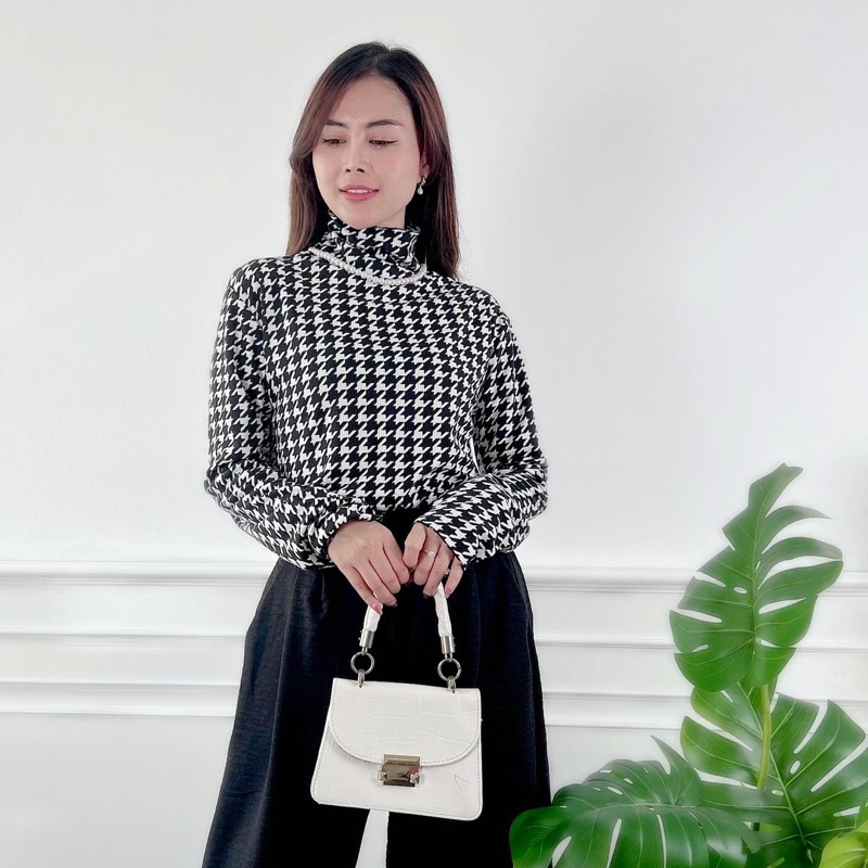 BEFAST - ZEC LONGSLEEVE ENNY / Houndstooth Ribbed Knit Longsleeve Jumbo XL / Atasan Wanita Lengan Panjang / Fashion kekinian Remaja ABG Trendy / Outfit Ala Korean Style / Longsleeve Wanita Terbaru