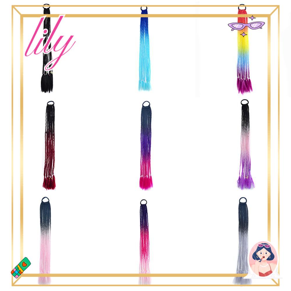 Lily Kepang Ponytail Untuk Anak Perempuan 60cm Warna Gradasi Kepala Memakai Karet Elastis Gelang Rambut Pelangi Rambut Sintetis