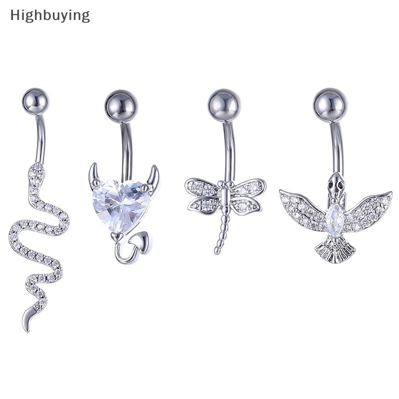 Hbid Kristal Pusar Cincin Bentuk Hewan Perut Stainless Steel Jantung Pusar Melengkung Barbel Ring Navel Rings Perhiasan Tubuh Seksi Glory