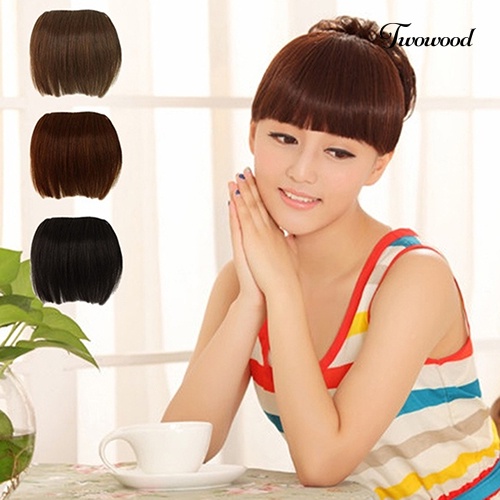 Twowood Gadis Cantik Klip On Rambut Depan Rapi Bang Lurus Fringe Hair Extension