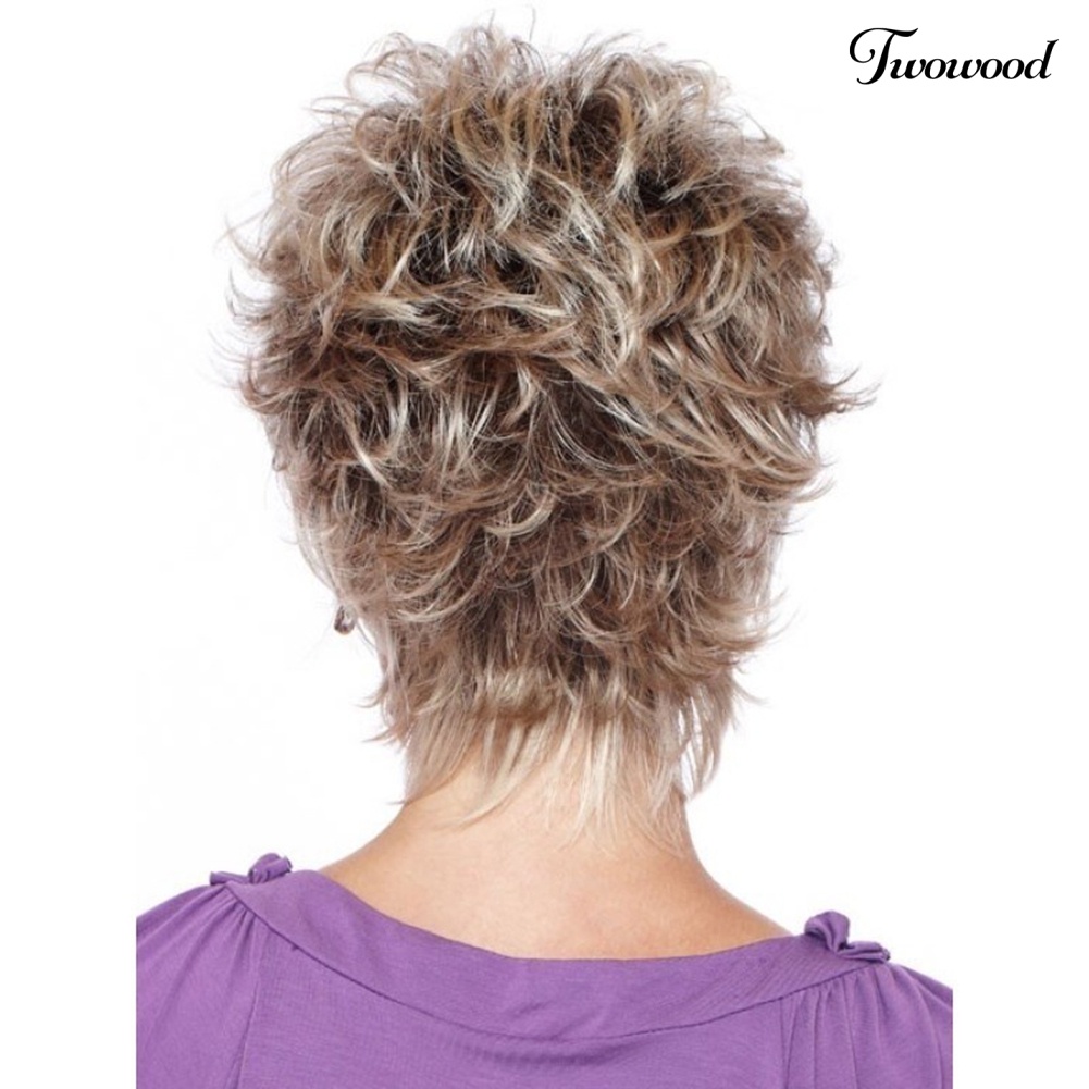 Twowood Fashion Wanita Potongan Rambut Pendek Shag Short Curly Ombre Wig Pesta Club