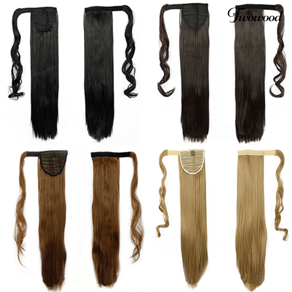 Twowood Wanita Gadis Panjang Lurus Bergelombang Ponytail Wig Klip in Pony Tail Hair Extensions