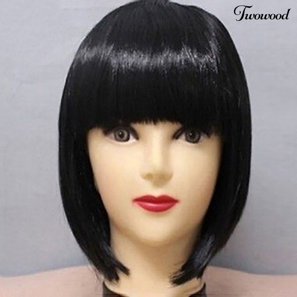 Wig Rambut Imitasi Duakayu Stylish Full Gantung Pendek Warna Solid Untuk Klub Malam