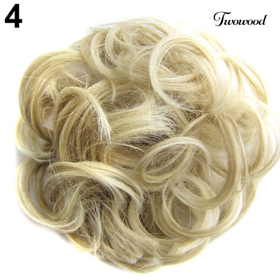 Twowood Wanita Wavy Curly Bun Sintetis Bud Hair Extension Rambut Berantakan Hairpieces