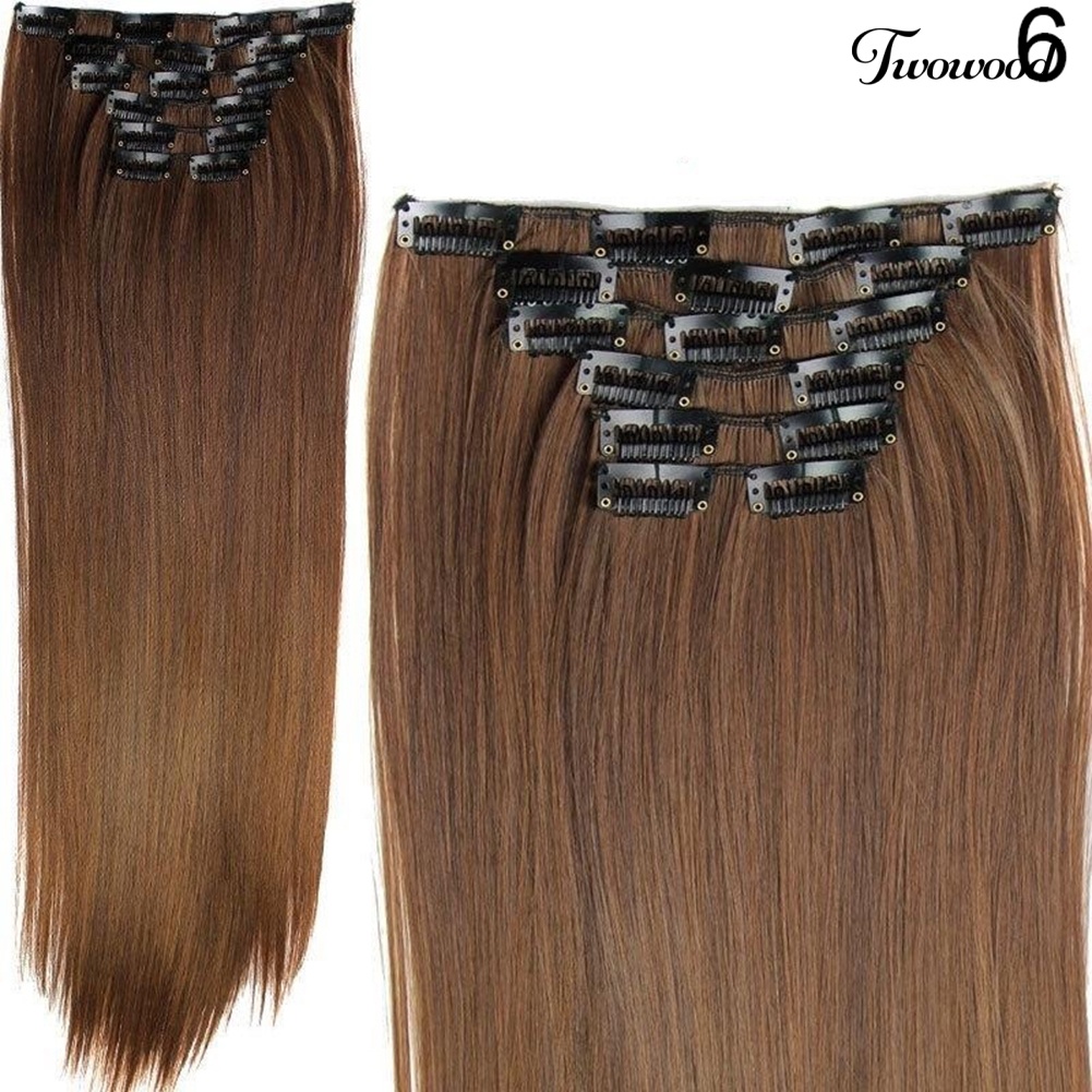 Twowood 6Pcs Klip Serat Suhu Tinggi Hair Extension Lurus Tahan Panas Wig