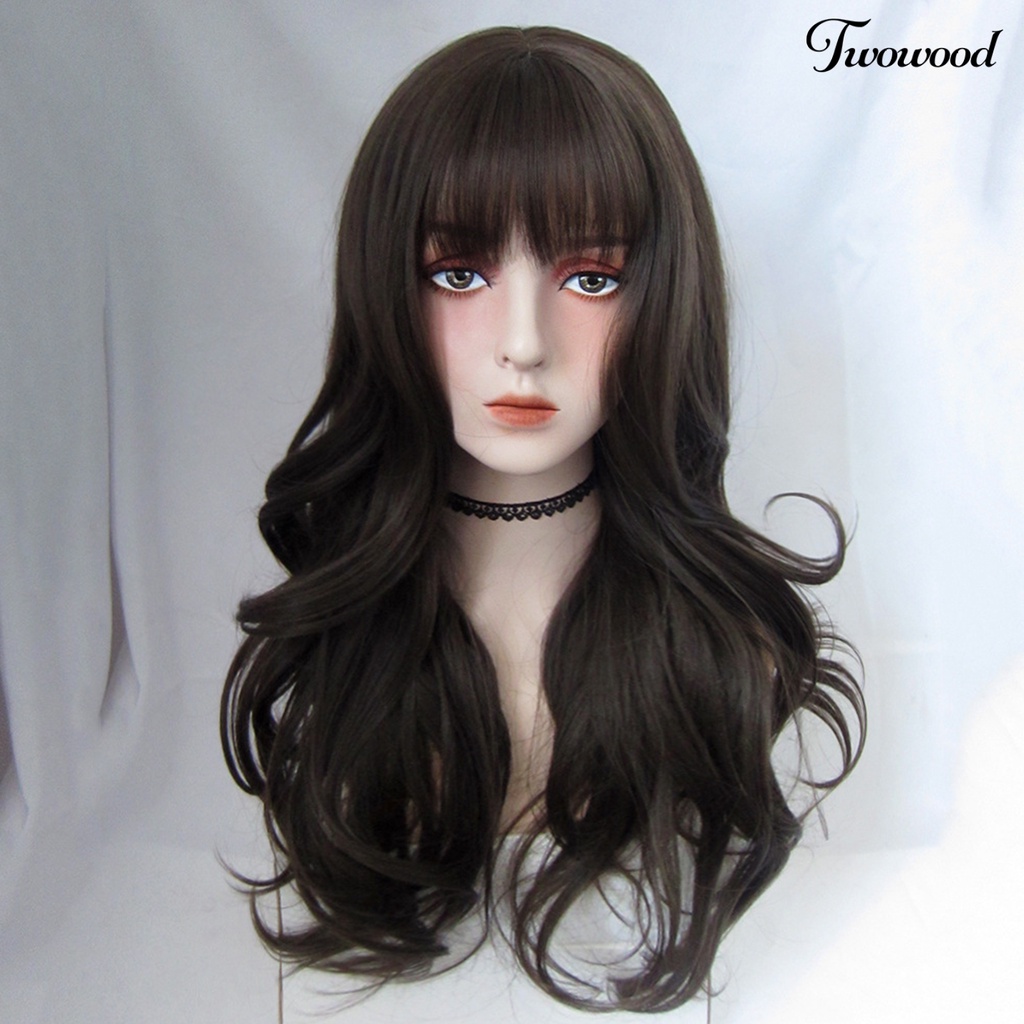 Twowood Wig Panjang Bergelombang Lace Net Halus Serat Suhu Tinggi Fashion Ombre Bernapas Wanita Wig Untuk Perempuan