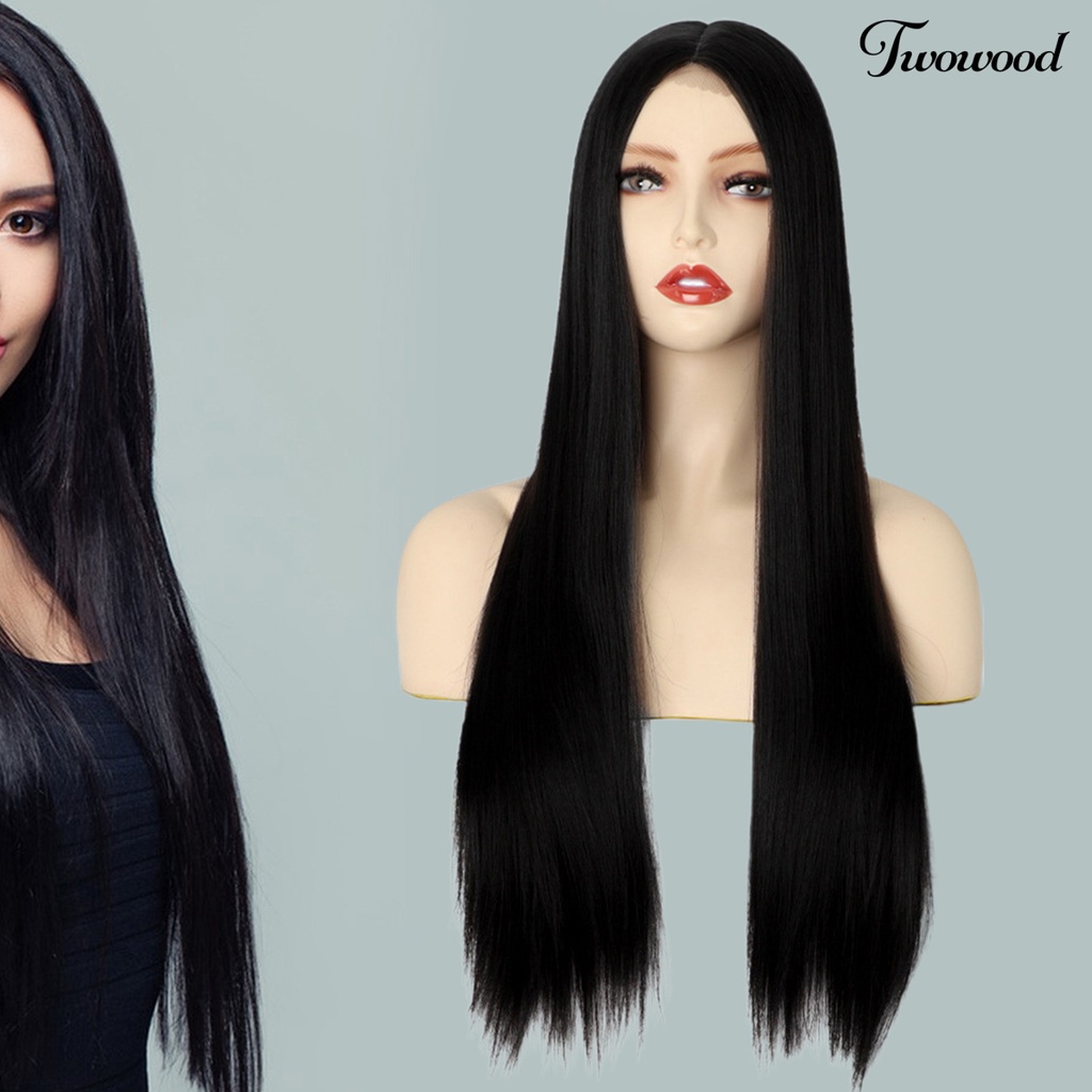 Twowood Rambut Wig Suhu Tinggi Sutra Feminim Berbulu Alami Tampak Lembut Sentuhan Rambut Styling Alat Kosmetik Wanita Hitam Panjang Lurus Wig Lady Use