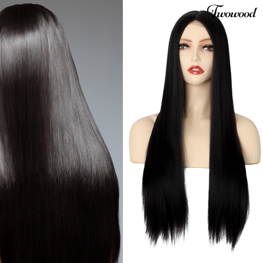 Twowood Rambut Wig Suhu Tinggi Sutra Feminim Berbulu Alami Tampak Lembut Sentuhan Rambut Styling Alat Kosmetik Wanita Hitam Panjang Lurus Wig Lady Use