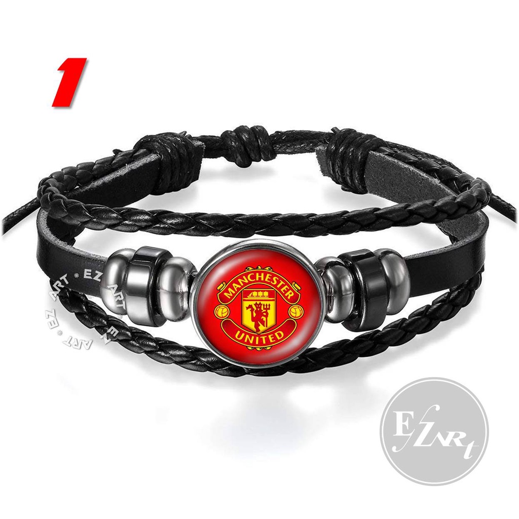 GELANG CUSTOM GAMBAR LOGO MANCHESTER UNITED MU FANS BOLA KULIT KEPANG MULTILAYER PRIA WANITA
