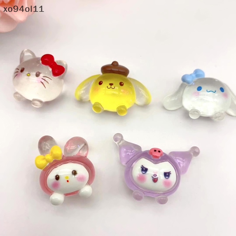 Xo 2Pcs Luminous Sanrio Ornamen Kartun HelloKitty Kayu Manis Kuromi Boneka Micro Landscape Dekorasi Rumah Boneka Miniatur Mainan OL