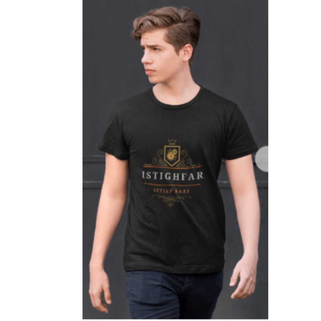 Kaos Istighfar Baju Dakwah Pria Islami  Lengan Pendek Size S M L XL XXL Warna Hitam & Putih Fashion 