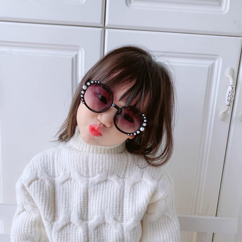 (YUZHU) Mutiara Anak-Anak Kacamata Hitam Vintage Fashion Bingkai Bulat Warna Permen Kerai Sunglasses