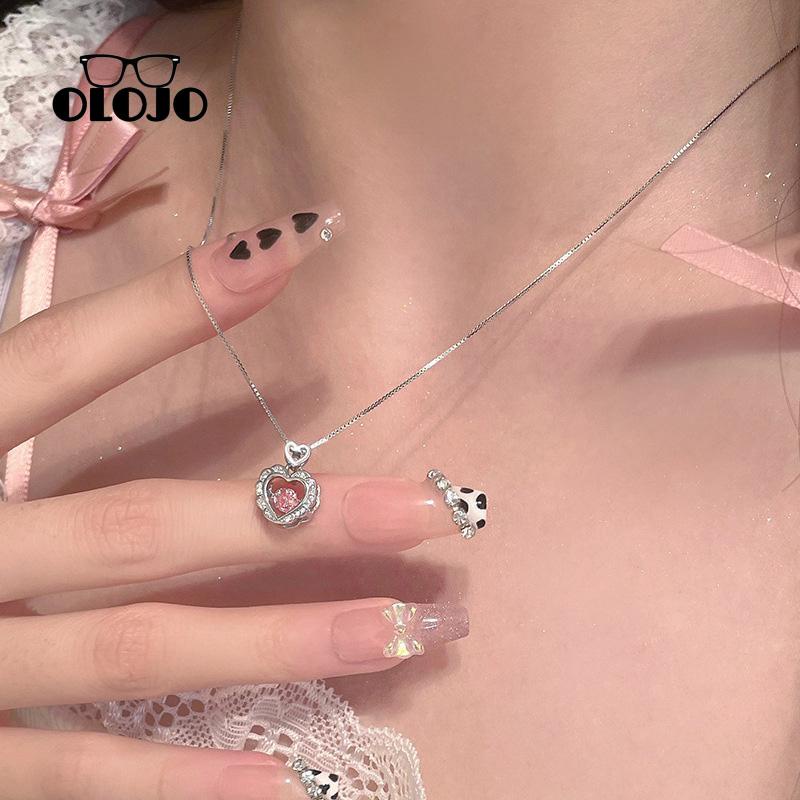 [Olojogrosirlove Kalung Desain Rantai Klavikula Smart Pink Berlian Gadis Serbaguna Hadiah Hari Valentine