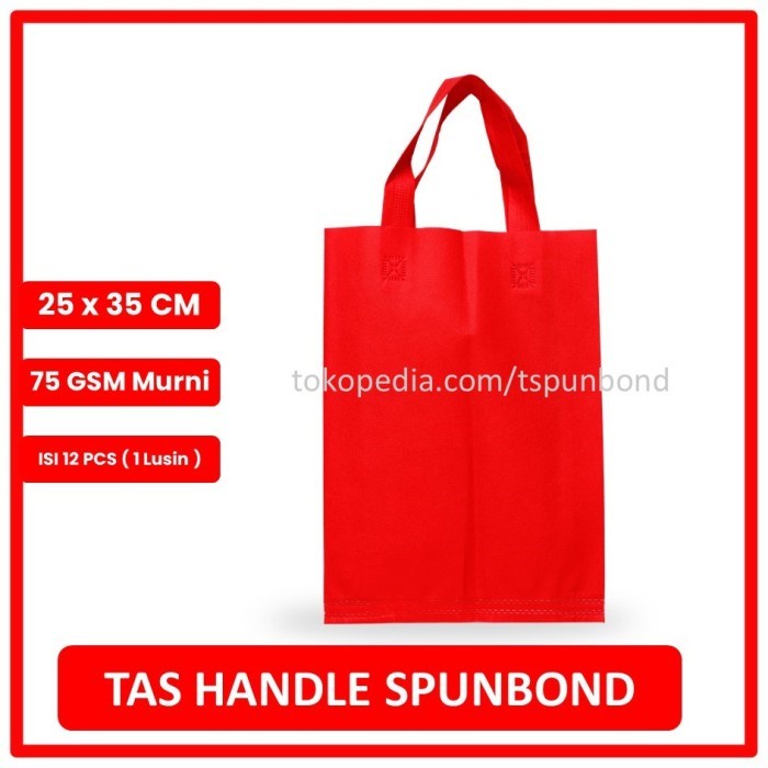 

[SC] Tas Spunbond Handle ukuran 25x35 Lusinan - Warna Merah